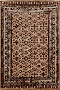 Pakistani Bokhara Beige Rectangle 4x6 ft Wool Carpet 15494