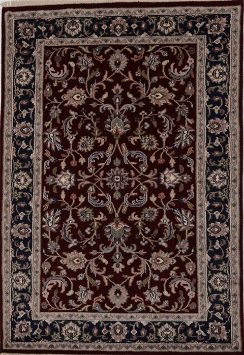 Indian Kashan Red Rectangle 4x6 ft Wool Carpet 15523 | SKU 15523