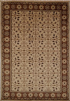 Pakistani Tibetan Beige Rectangle 6x9 ft Wool Carpet 15554