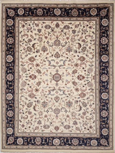 Indian Kashan White Rectangle 9x12 ft Wool Carpet 15616 | SKU 15616
