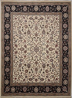 Indian Kashan White Rectangle 9x12 ft Wool Carpet 15624