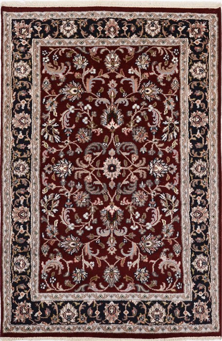 Indian Kashan Red Rectangle 4x6 ft Wool Carpet 15630 | SKU 15630
