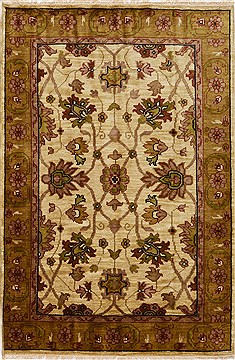 Indian Jaipur Beige Rectangle 4x6 ft Wool Carpet 15632