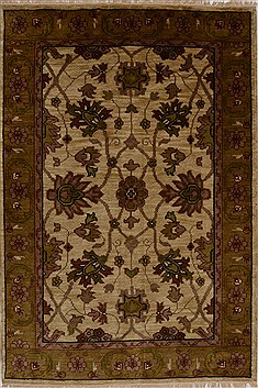 Indian Jaipur Beige Rectangle 4x6 ft Wool Carpet 15634