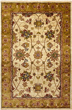 Indian Jaipur Beige Rectangle 4x6 ft Wool Carpet 15635