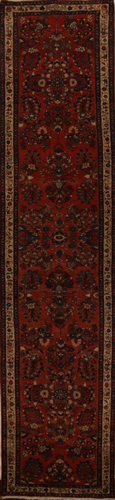 Hamedan Red Runner Hand Knotted 38 X 167  Area Rug 251-15715 Image 0
