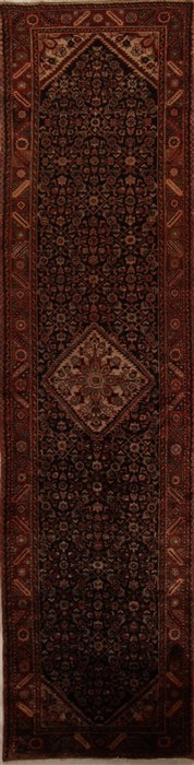 Hamedan Black Runner Hand Knotted 35 X 148  Area Rug 251-15742 Image 0