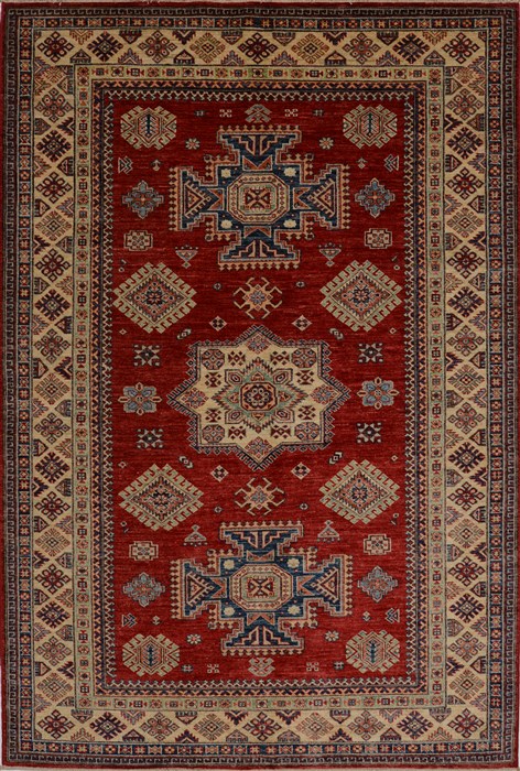 Afghan Kazak Red Rectangle 6x9 Ft Wool Carpet 15760 Kazak Red Hand Knotted 5 6