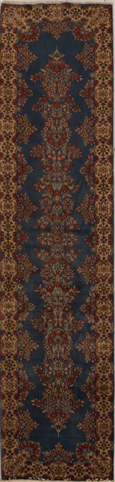 Kerman Blue Runner Hand Knotted 30 X 128  Area Rug 250-15805 Image 0