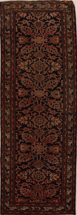 Hamedan Black Runner Hand Knotted 35 X 99  Area Rug 250-15917 Image 0