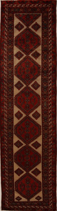Hamedan Beige Runner Hand Knotted 37 X 134  Area Rug 250-15936 Image 0