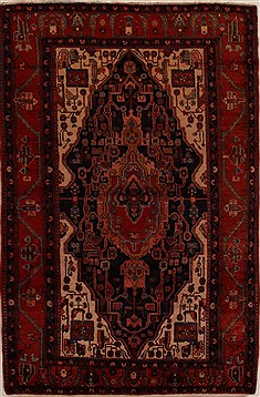Persian Hamedan Black Rectangle 5x8 ft Wool Carpet 15953