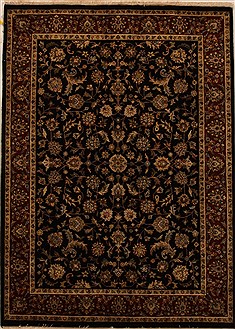 Indian Indo-Persian Black Rectangle 5x7 ft Wool Carpet 15968