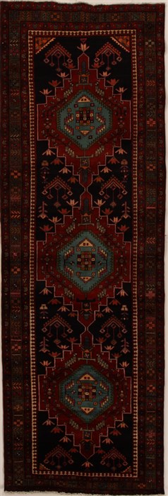 Hamedan Black Runner Hand Knotted 36 X 1010  Area Rug 250-15995 Image 0