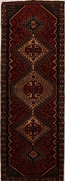 Hamedan Red Runner Hand Knotted 3'5" X 9'11"  Area Rug 250-15998
