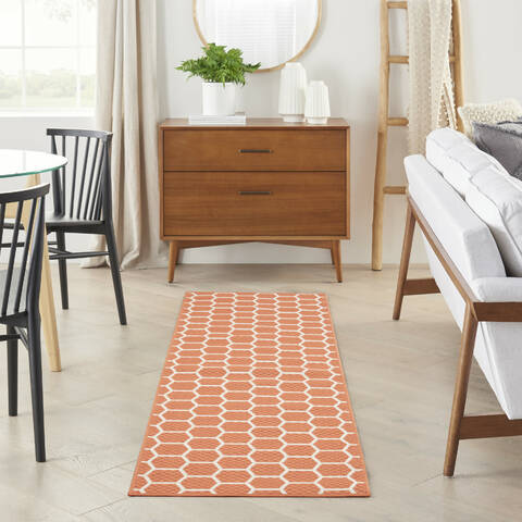 Nourison Reversible Indoor Outdoor Orange Runner 22 X 80 Area Rug  805-153599 Image 1