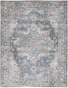Nourison Machine Washable Series 1 Blue Rectangle 9x12 ft Polyester and Cotton Carpet 153857