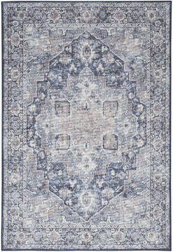 Nourison Machine Washable Series 1 Blue Rectangle 8x10 ft Polyester and Cotton Carpet 153908