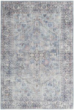 Nourison Machine Washable Series 1 Blue Rectangle 9x12 ft Polyester and Cotton Carpet 153964