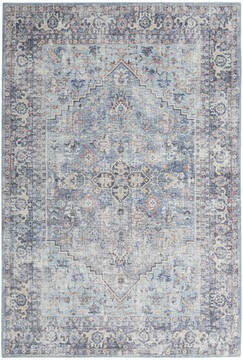 Nourison Machine Washable Series 1 Blue Rectangle 8x10 ft Polyester and Cotton Carpet 154028