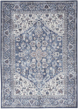 Nourison Machine Washable Series 1 Blue Rectangle 8x10 ft Polyester and Cotton Carpet 154029