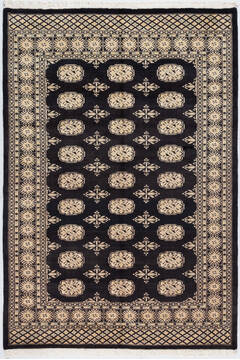 Bokhara Black Hand Knotted 4'7" X 6'8"  Area Rug 700-155544