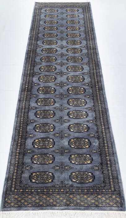 Bokhara Grey Runner Hand Knotted 27 X 101 Area Rug 700-155553 Image 1