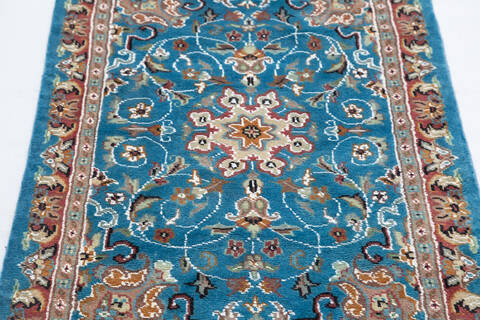 Pak-Persian Blue Runner Hand Knotted 26 X 1011 Area Rug 700-155558 Image 2