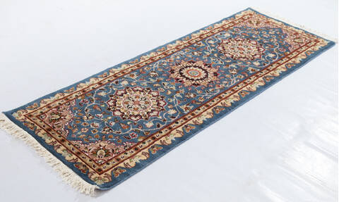 Pak-Persian Blue Runner Hand Knotted 22 X 62 Area Rug 700-155559 Image 2