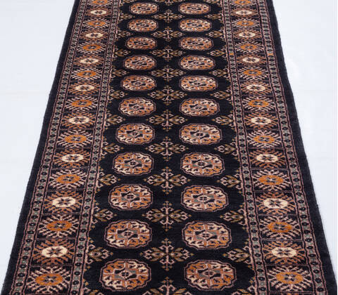 Bokhara Black Runner Hand Knotted 28 X 911 Area Rug 700-155592 Image 2