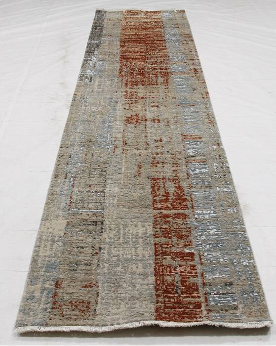 Modern-Contemporary Light Gray Runner Hand Loomed 26 X 121 Area Rug 254-155596 Image 5