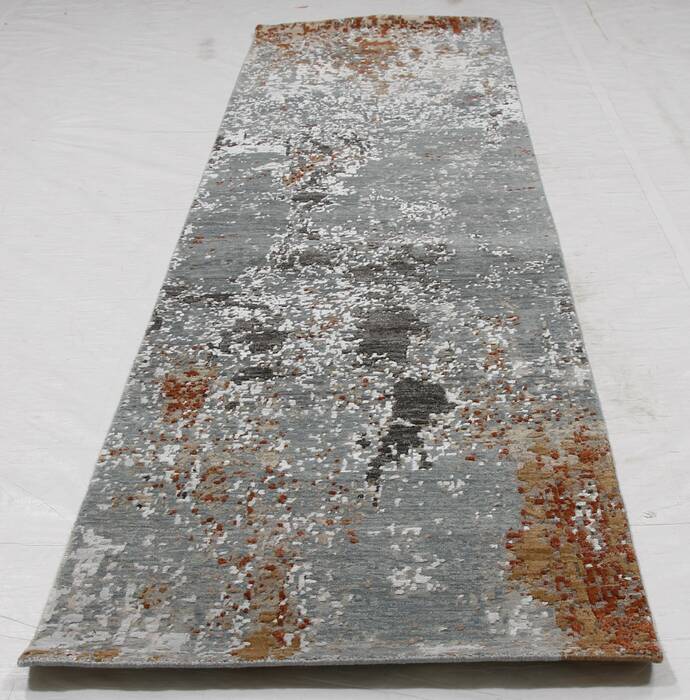 Modern-Contemporary Light Gray Runner Hand Loomed 26 X 100 Area Rug 254-155597 Image 7