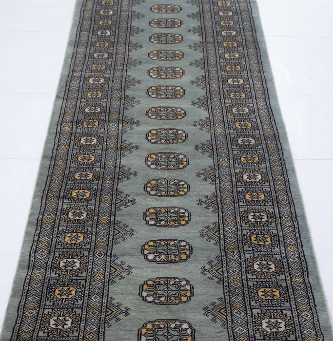 Bokhara Grey Runner Hand Knotted 27 X 99 Area Rug 700-155606 Image 2