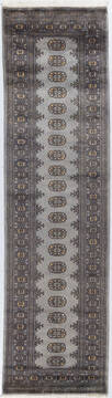 Bokhara Grey Runner Hand Knotted 2'7" X 9'5"  Area Rug 700-155607