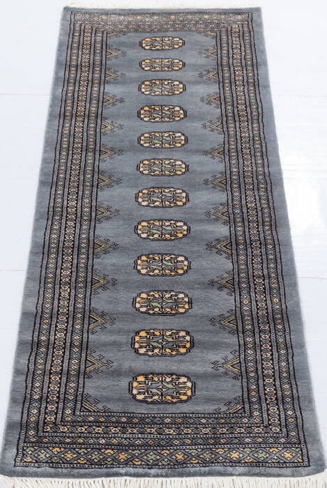 Bokhara Grey Runner Hand Knotted 22 X 60 Area Rug 700-155614 Image 1