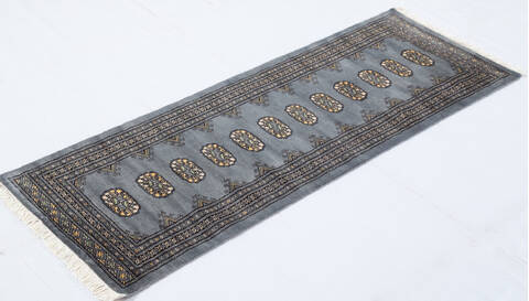 Bokhara Grey Runner Hand Knotted 22 X 60 Area Rug 700-155614 Image 2