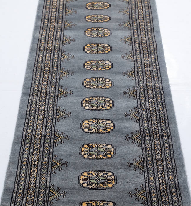 Bokhara Grey Runner Hand Knotted 22 X 60 Area Rug 700-155614 Image 3
