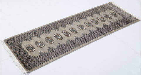 Bokhara Grey Runner Hand Knotted 22 X 64 Area Rug 700-155615 Image 2