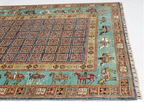 Kazak Green Hand Knotted 50 X 68 Area Rug 254-155639 Image 1
