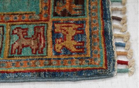 Kazak Green Hand Knotted 50 X 68 Area Rug 254-155639 Image 4