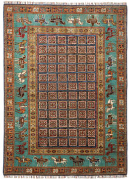 Kazak Green Hand Knotted 5'0" X 6'8"  Area Rug 254-155639