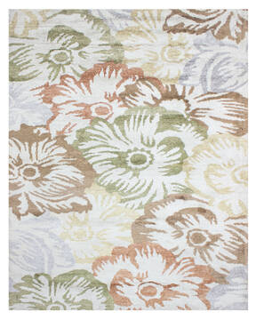 Indian Bhadohi Multicolor Rectangle 8x10 ft Wool and Cotton Carpet 155644