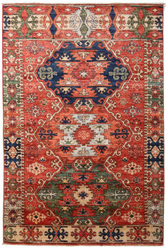 Kazak Red Hand Knotted 4'1" X 6'0"  Area Rug 254-155661