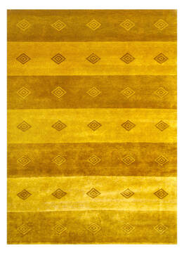 Indian Bhadohi Yellow Rectangle 4x6 ft Wool and Cotton Carpet 155676
