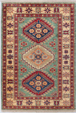 Afghan Kazak Green Rectangle 2x4 ft Wool Carpet 155685