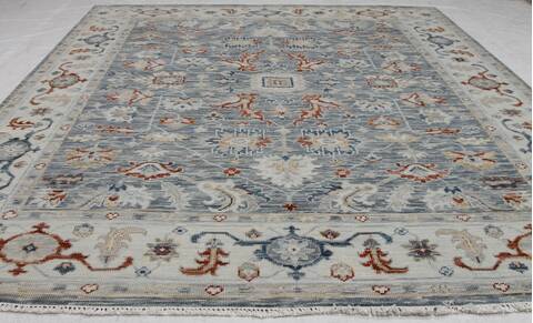 Oushak Blue Hand Knotted 80 X 100 Area Rug 254-155696 Image 6