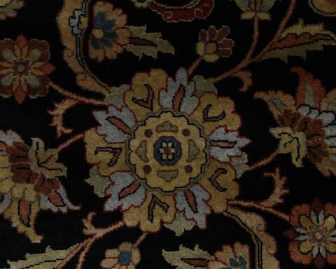 Floral Black Hand Knotted 81 X 101 Area Rug 254-155702 Image 3