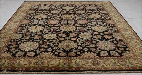 Floral Black Hand Knotted 81 X 101 Area Rug 254-155702 Image 6