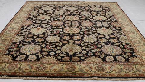 Floral Black Hand Knotted 81 X 101 Area Rug 254-155702 Image 7