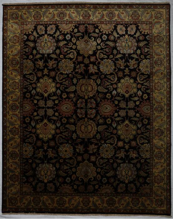 Floral Black Hand Knotted 81 X 101 Area Rug 254-155702 Image 0
